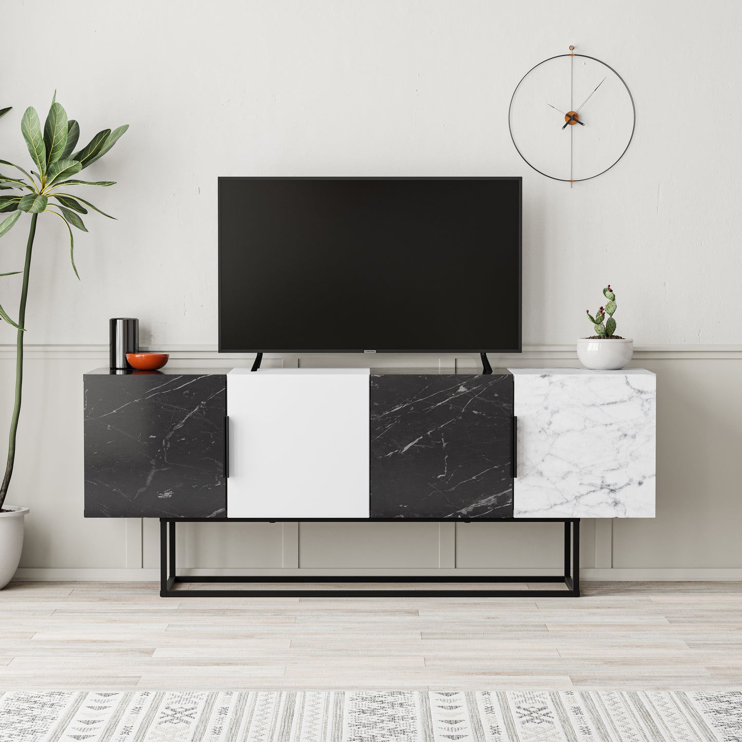 Mourah Tontini Tv Stand Matt Black Marble/White//Matt White Marble Up to 60 Inches
