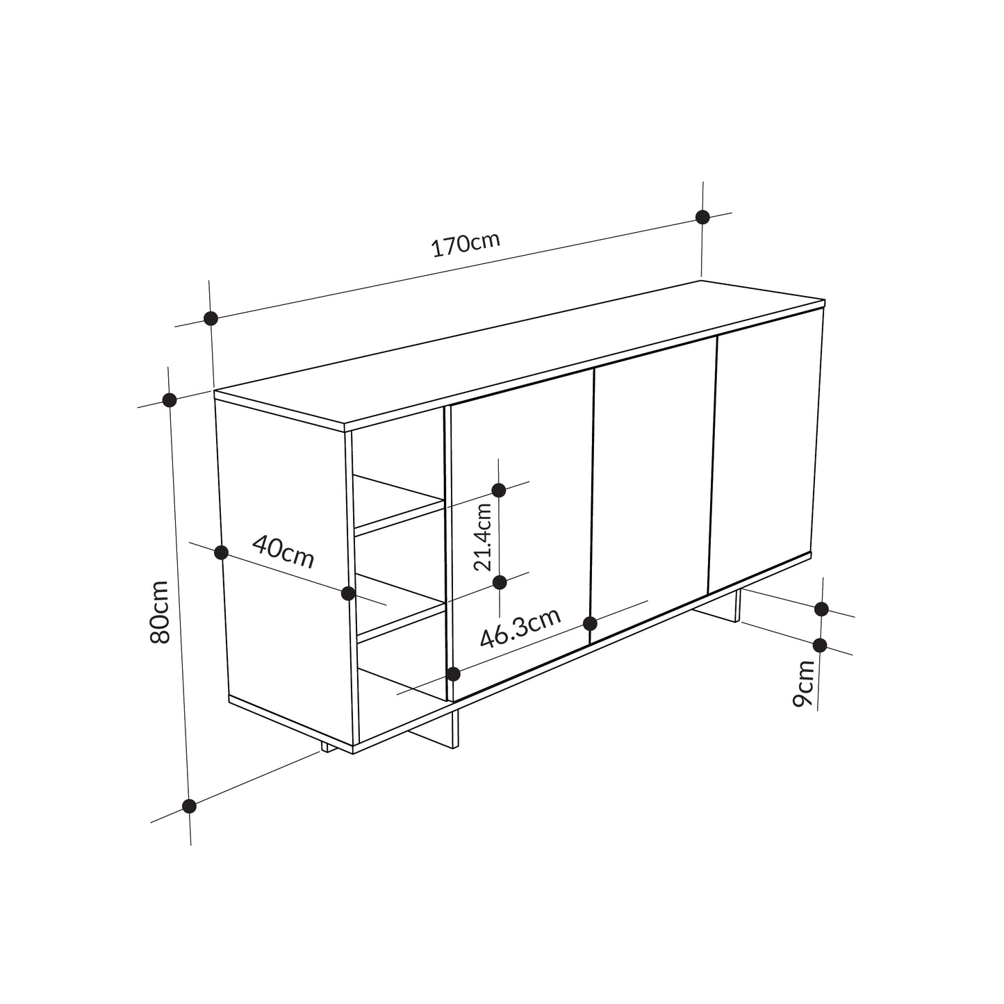 Stockton Modern Sideboard Cabinet With Storage 170X40X80 Cm - Oak/ Black