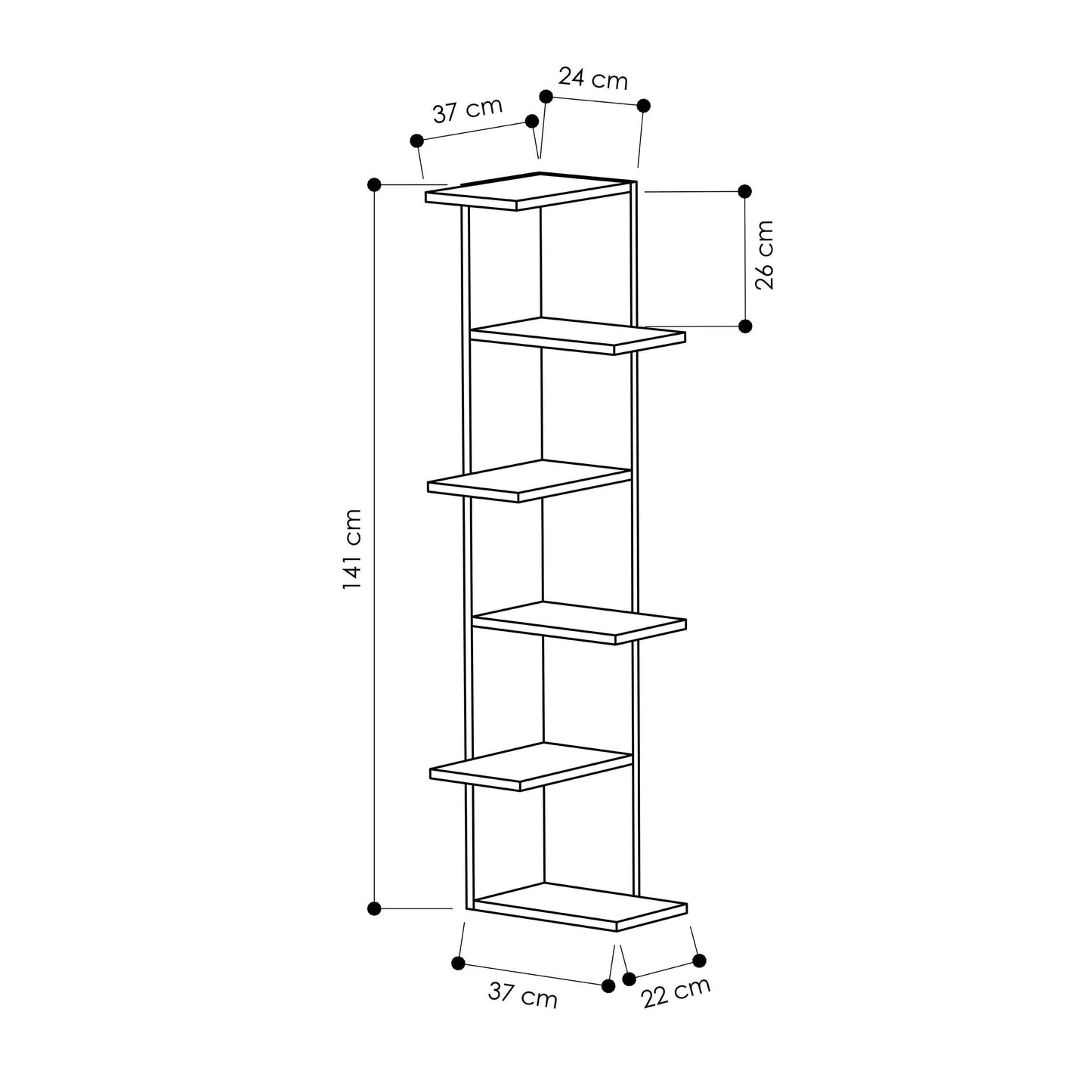 Mourah Saso Corner Bookcase - 2 Years Warranty