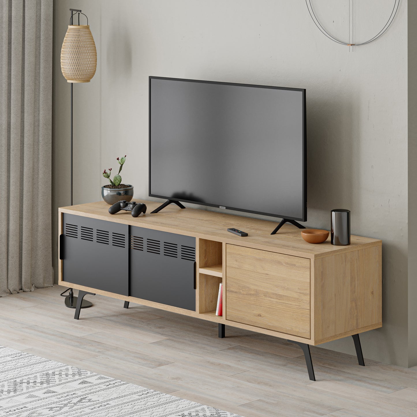 Mourah Lulia Tv Stand Up to 55 Inches With Storage - Oak - 2 Years Warranty