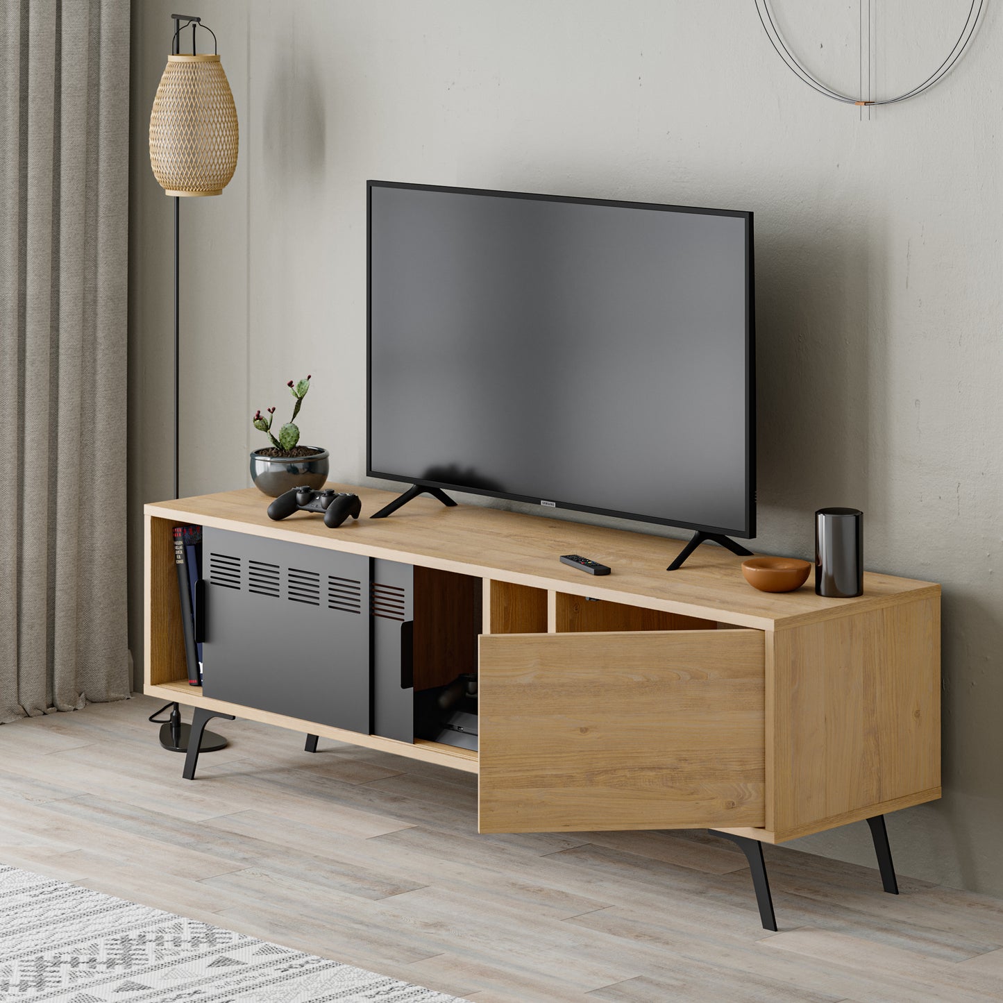 Mourah Lulia Tv Stand Up to 55 Inches With Storage - Oak - 2 Years Warranty