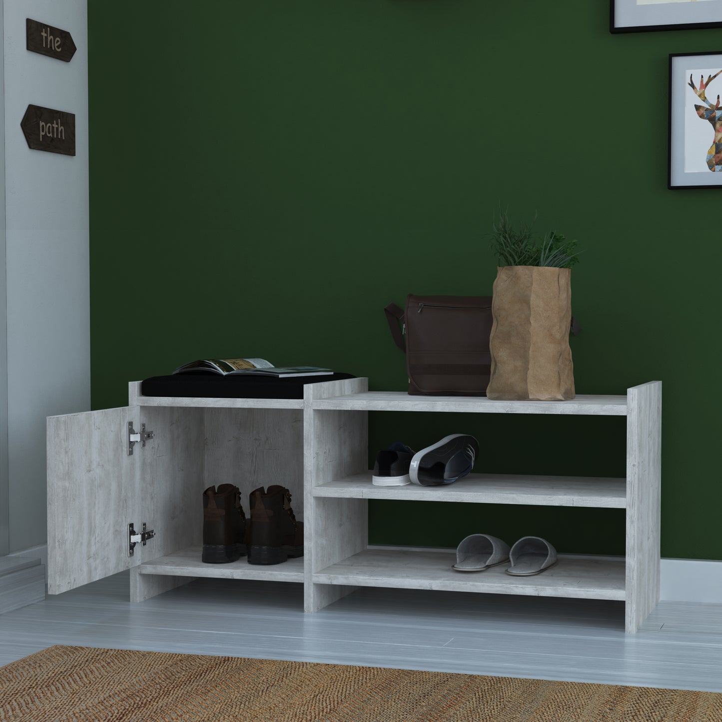Mourah Sunno Bench & Shoe Cabinet - 8 Pairs - 2 Years Warranty