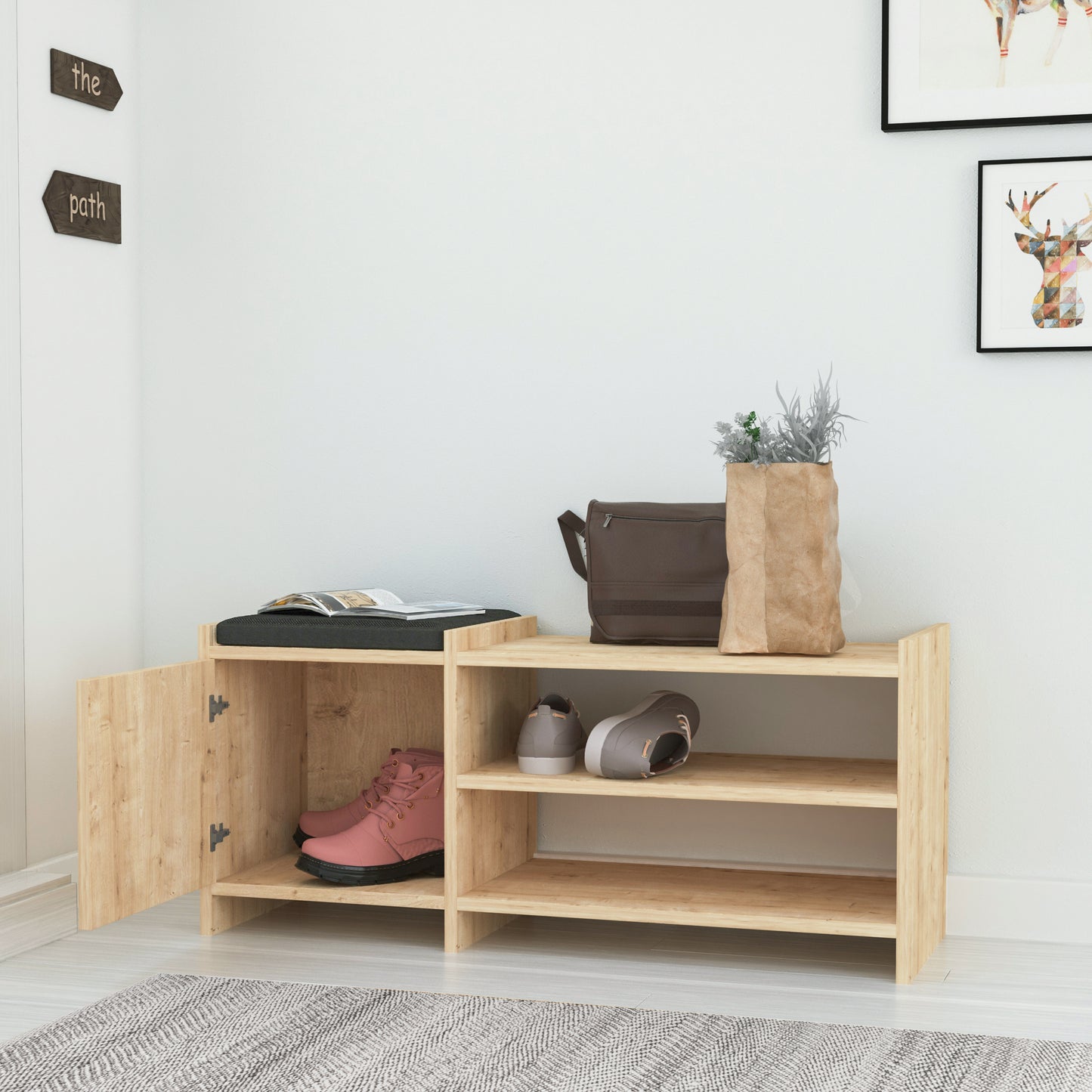 Mourah Sunno Bench & Shoe Cabinet - 8 Pairs - 2 Years Warranty