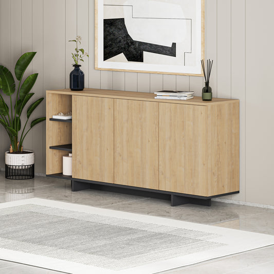 Stockton Modern Sideboard Cabinet With Storage 170X40X80 Cm - Oak/ Black
