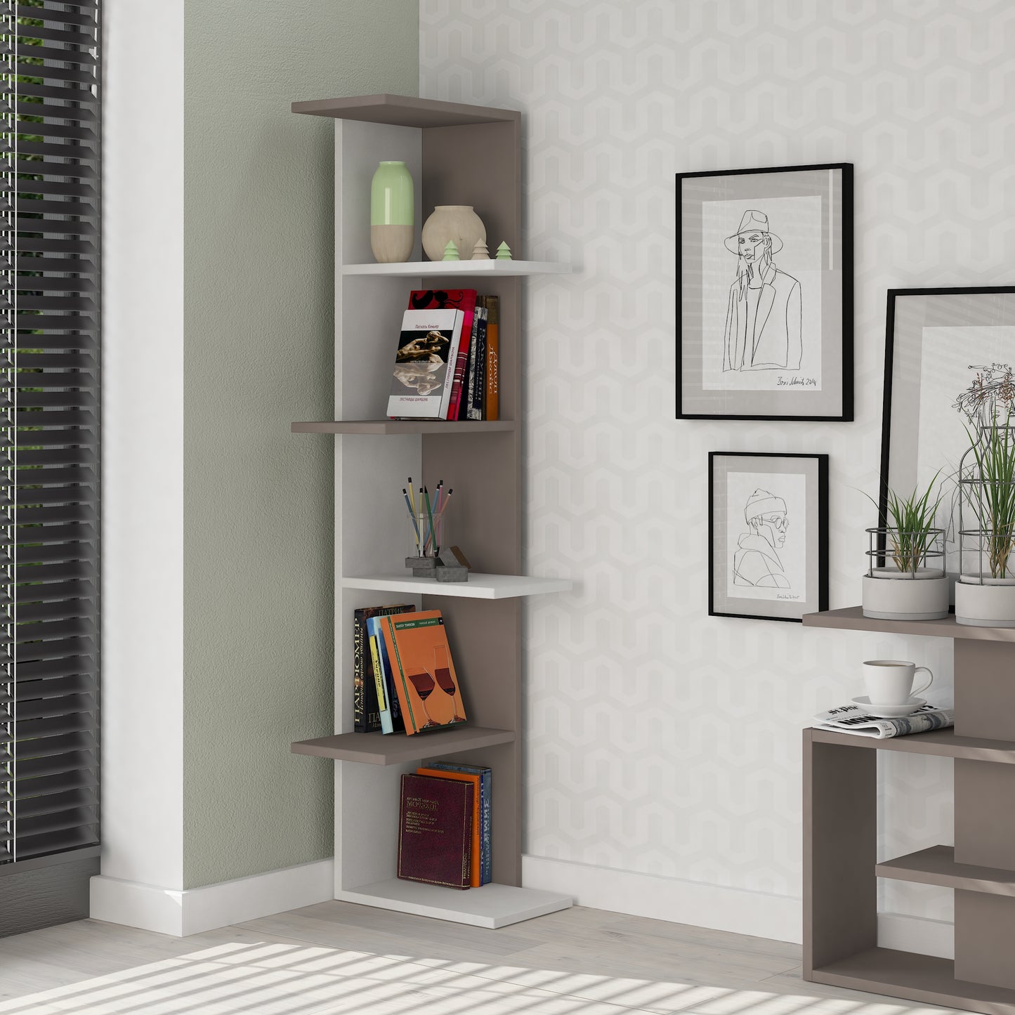 Mourah Saso Corner Bookcase - 2 Years Warranty