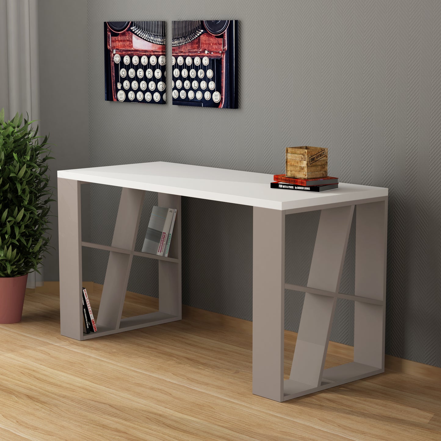 Mourah Honey Working Table With Storage - 2 Years Warranty