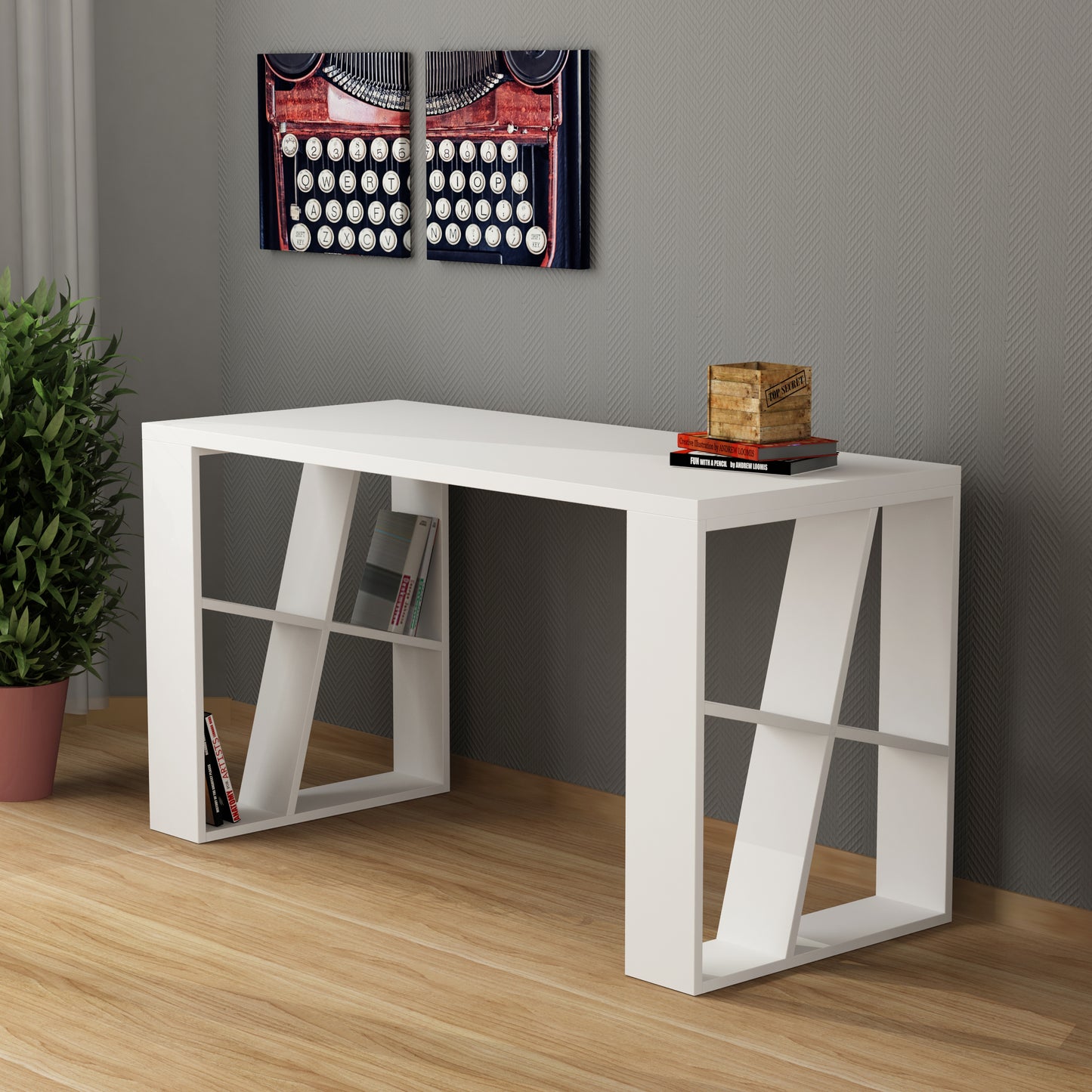 Mourah Honey Working Table With Storage - 2 Years Warranty