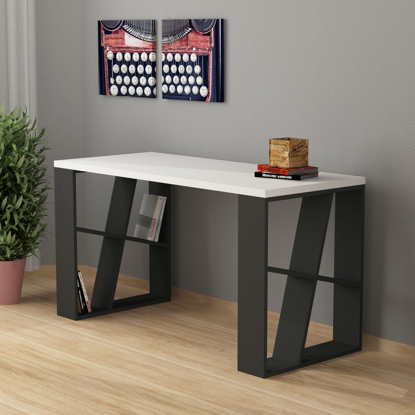 Mourah Honey Working Table With Storage - 2 Years Warranty