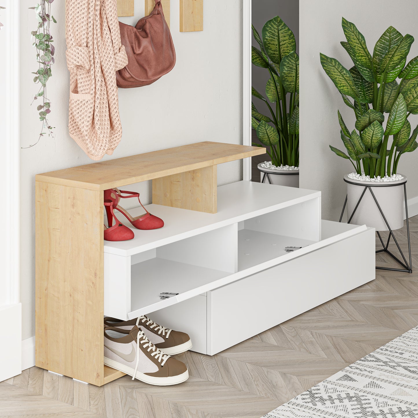 Mourah Ramda Hall Stand & Shoe Cabinet - 8 Pairs - 2 Years Warranty