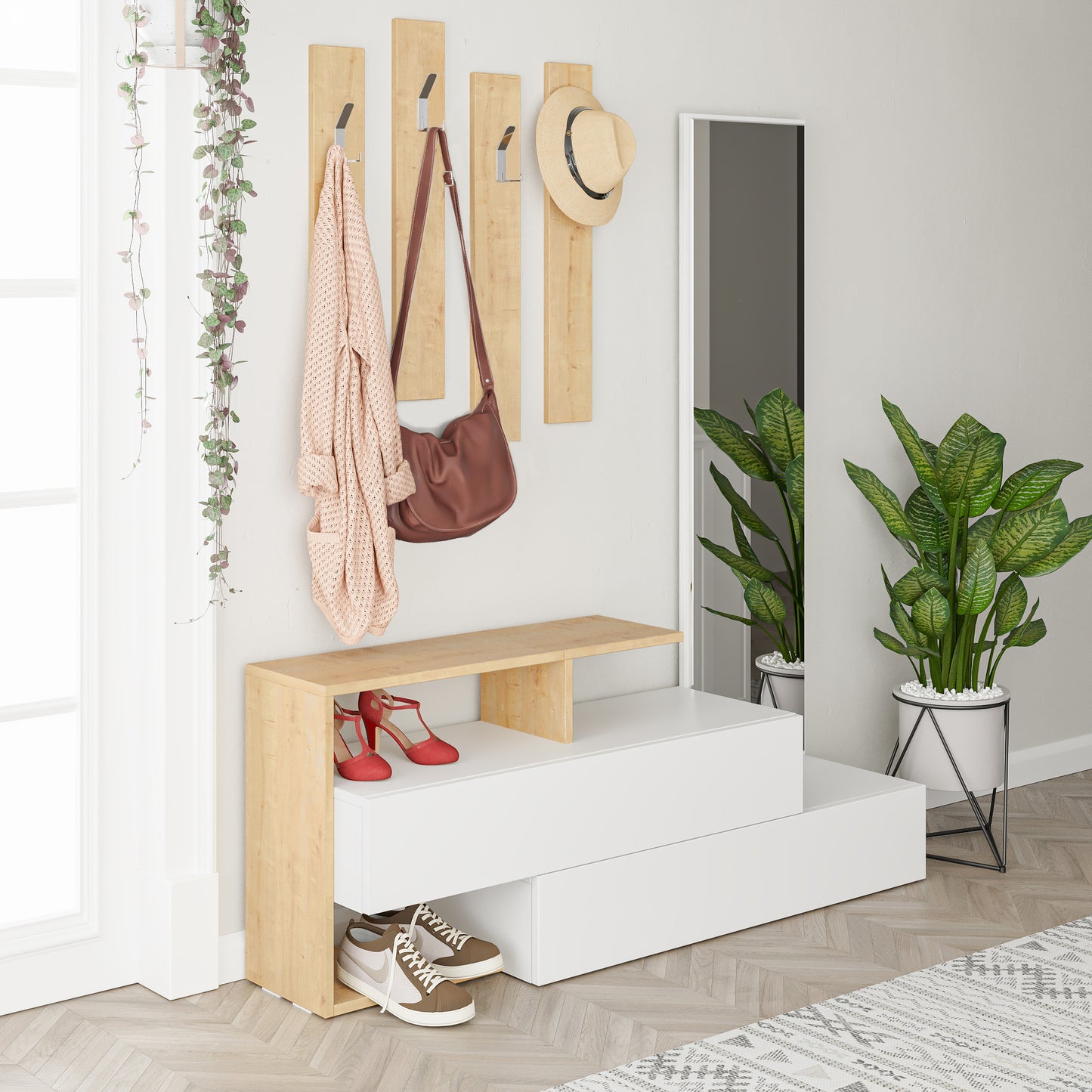 Mourah Ramda Hall Stand & Shoe Cabinet - 8 Pairs - 2 Years Warranty