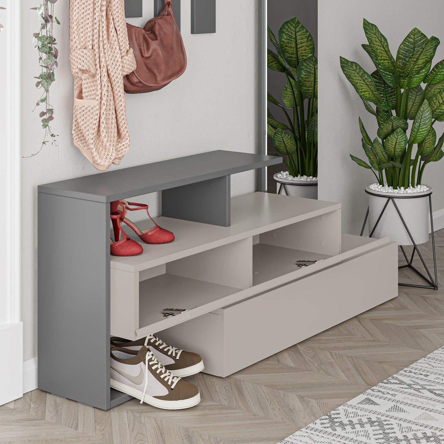 Mourah Ramda Hall Stand & Shoe Cabinet - 8 Pairs - 2 Years Warranty
