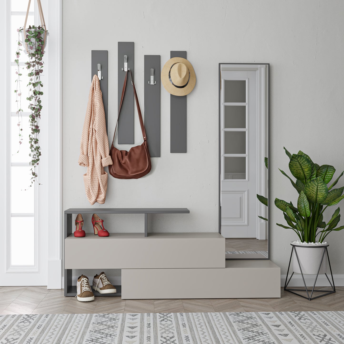 Mourah Ramda Hall Stand & Shoe Cabinet - 8 Pairs - 2 Years Warranty