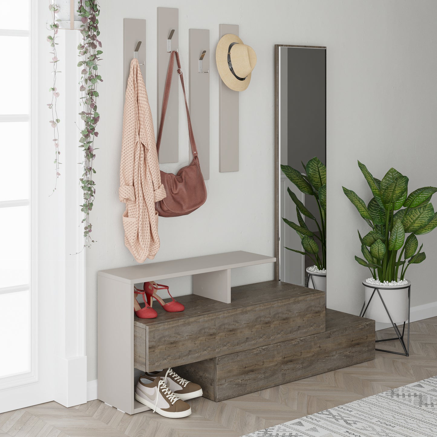 Mourah Ramda Hall Stand & Shoe Cabinet - 8 Pairs - 2 Years Warranty