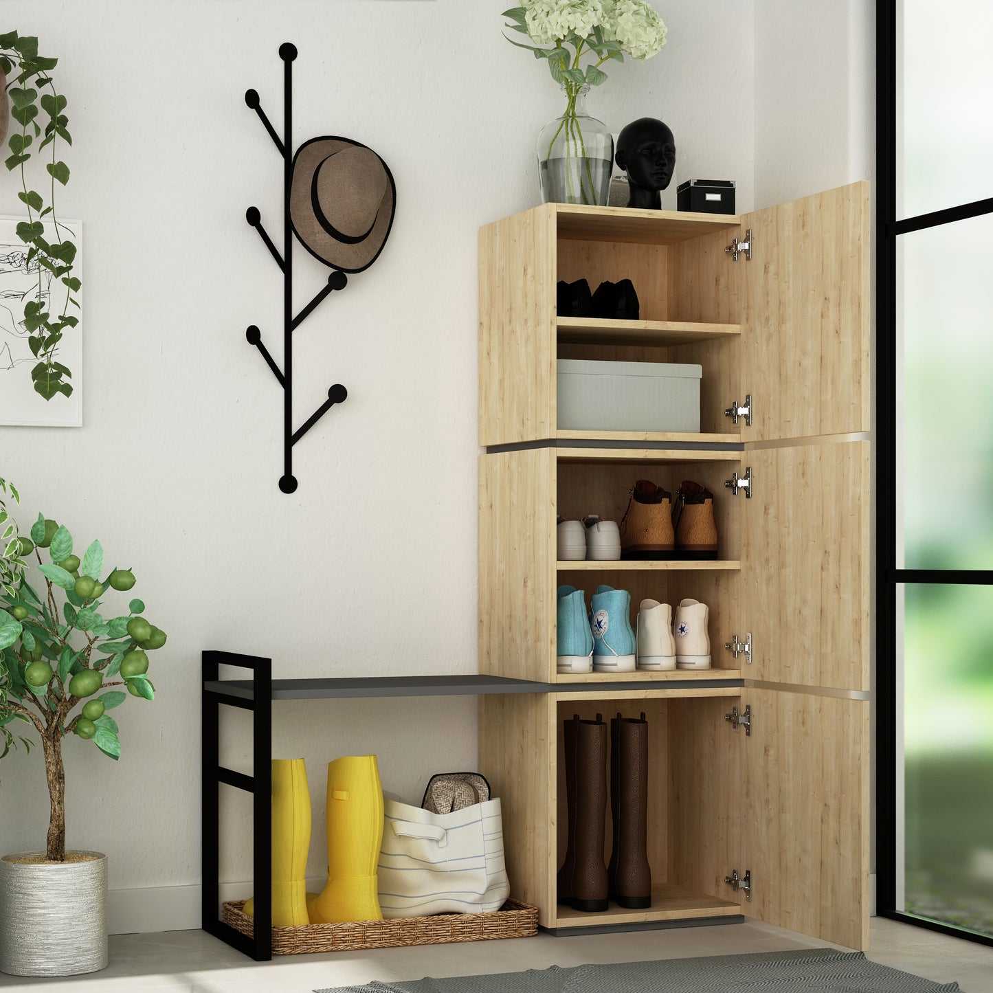 Mourah Mello Hall Stand & Shoe Cabinet - 10 Pairs - 2 Years Warranty