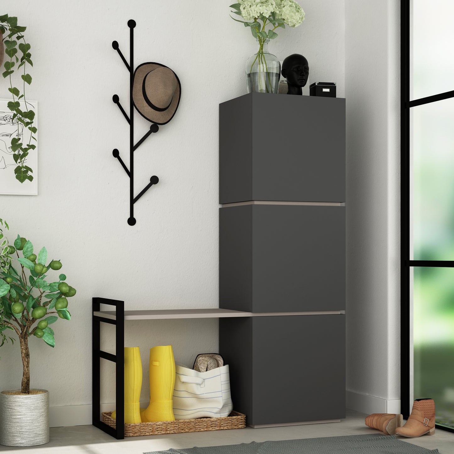 Mourah Mello Hall Stand & Shoe Cabinet - 10 Pairs - 2 Years Warranty
