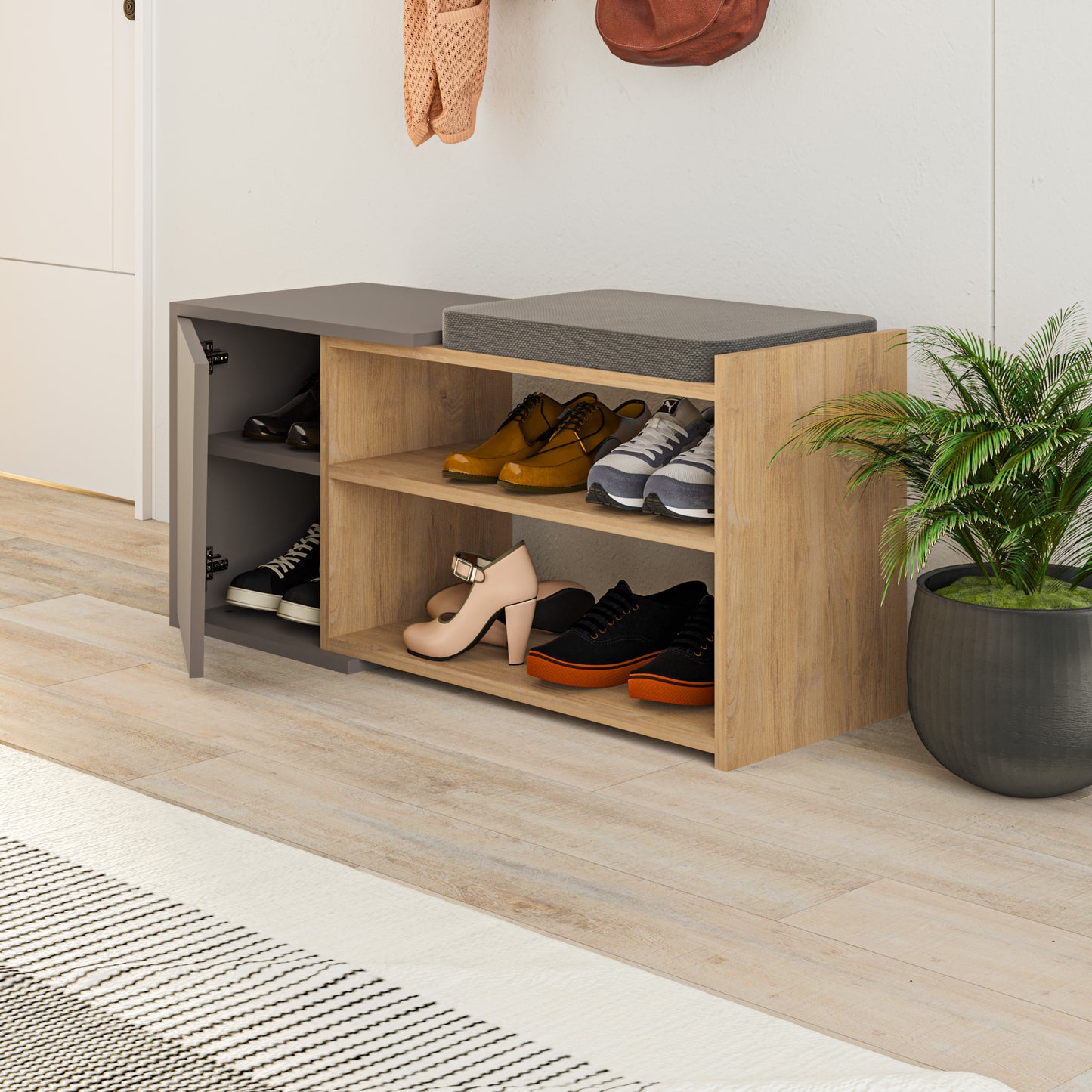 Mourah Fiona Bench & Shoe Cabinet - 8 Pairs - 2 Years Warranty