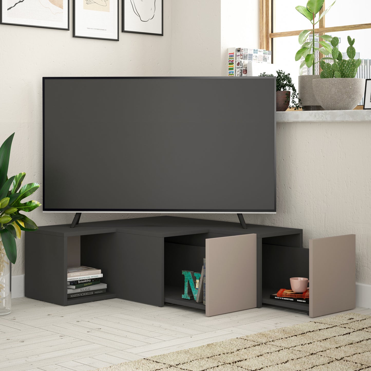 Mourah Compact Tv Stand Up To 50 Inches With Storage - 2 Years Warranty