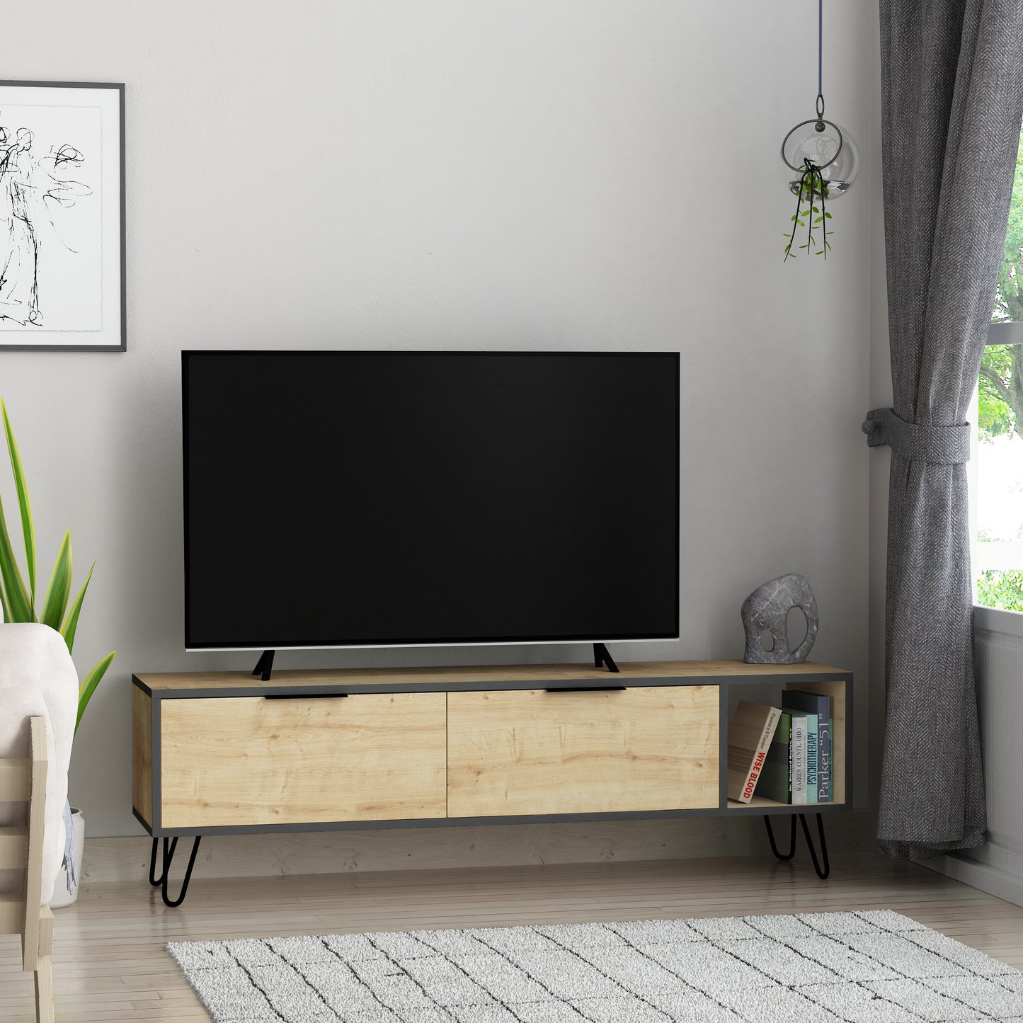 Mourah Furoki Tv Stand Up To 60 Inches With Storage - 2 Years Warranty