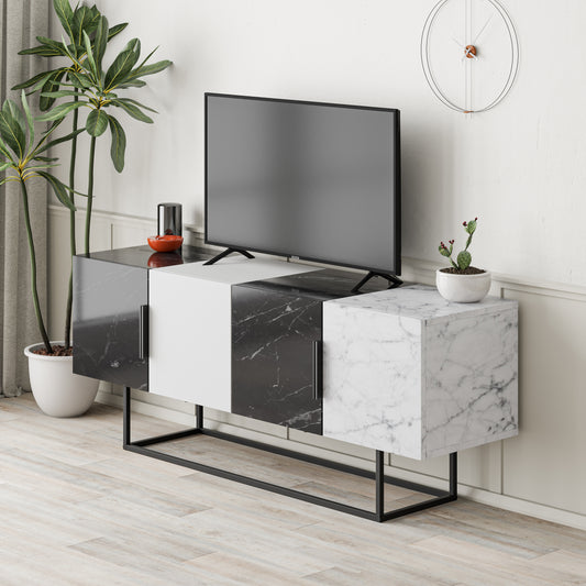 Mourah Tontini Tv Stand Matt Black Marble/White//Matt White Marble Up to 60 Inches