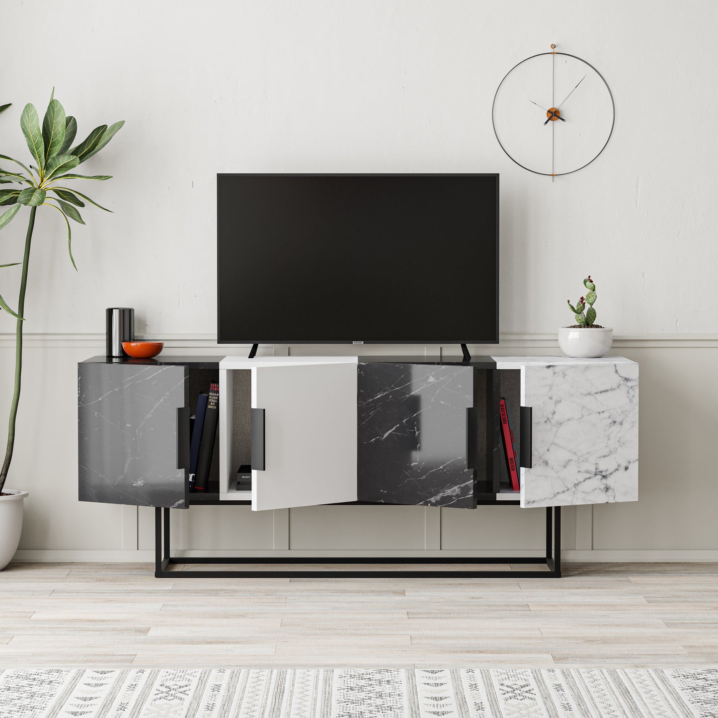 Mourah Tontini Tv Stand Matt Black Marble/White//Matt White Marble Up to 60 Inches