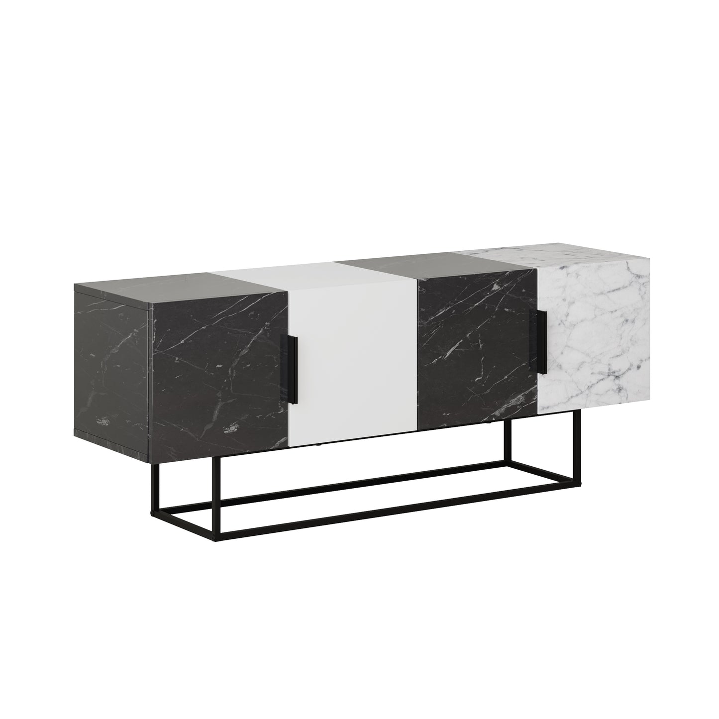 Mourah Tontini Tv Stand Matt Black Marble/White//Matt White Marble Up to 60 Inches