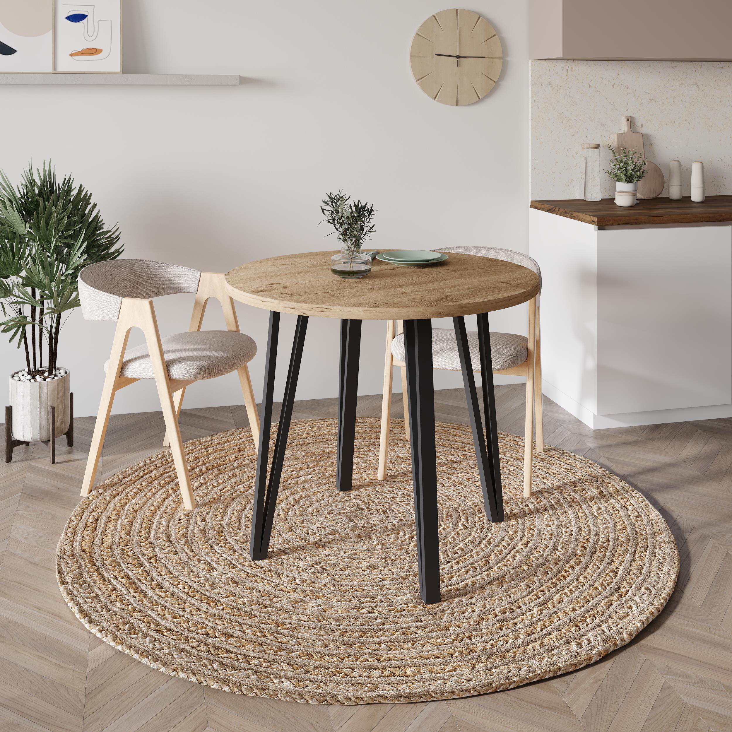 Xana Round Dining Table With Metal Legs, 4- Seater