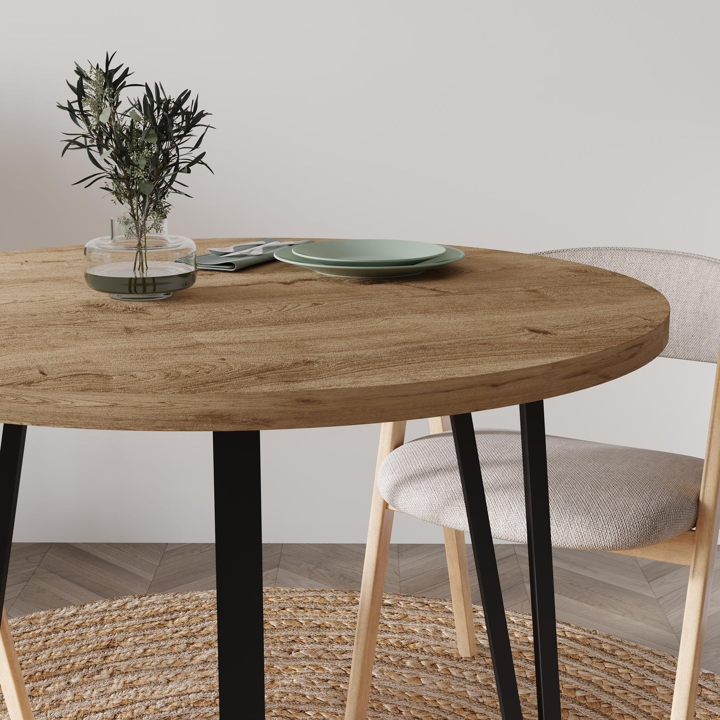 Xana Round Dining Table With Metal Legs, 4- Seater