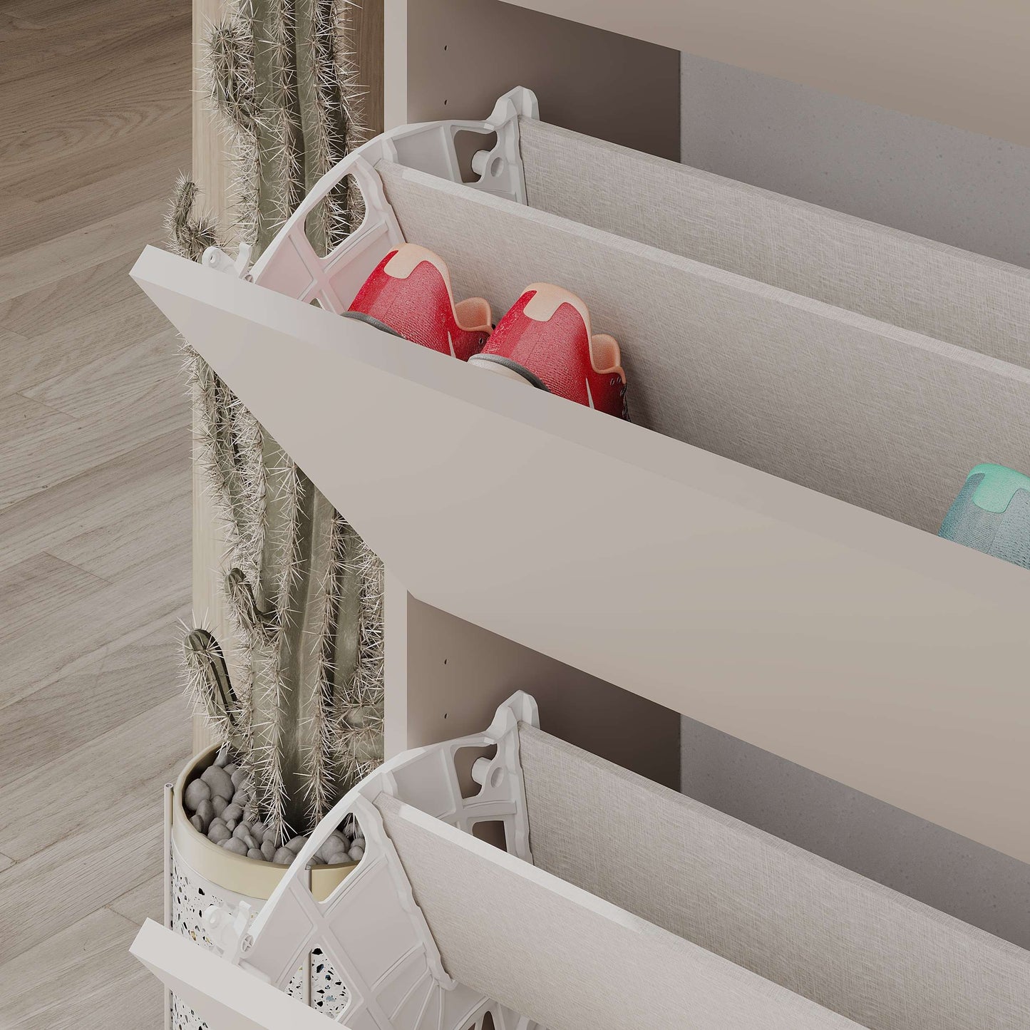 Mourah Shoe Cabinet 4 Section - 16 Pairs - Light Mocha - 2 Years Warranty
