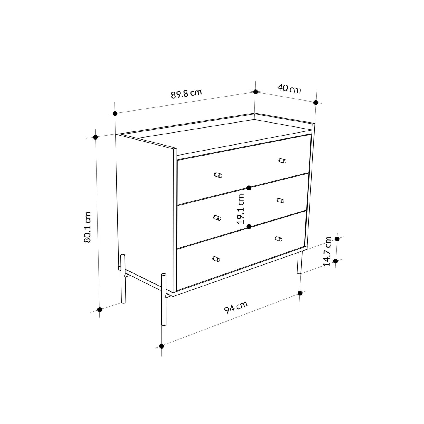 Dresser With 3 Drawers - Oak