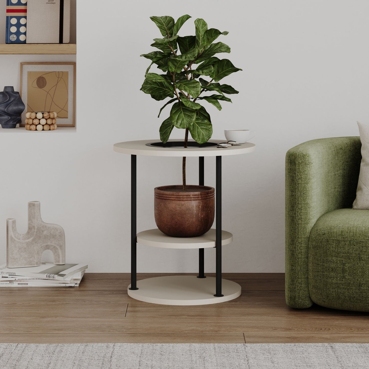 Grove Modern Round Plant Stand with Storage Shelf 50cm