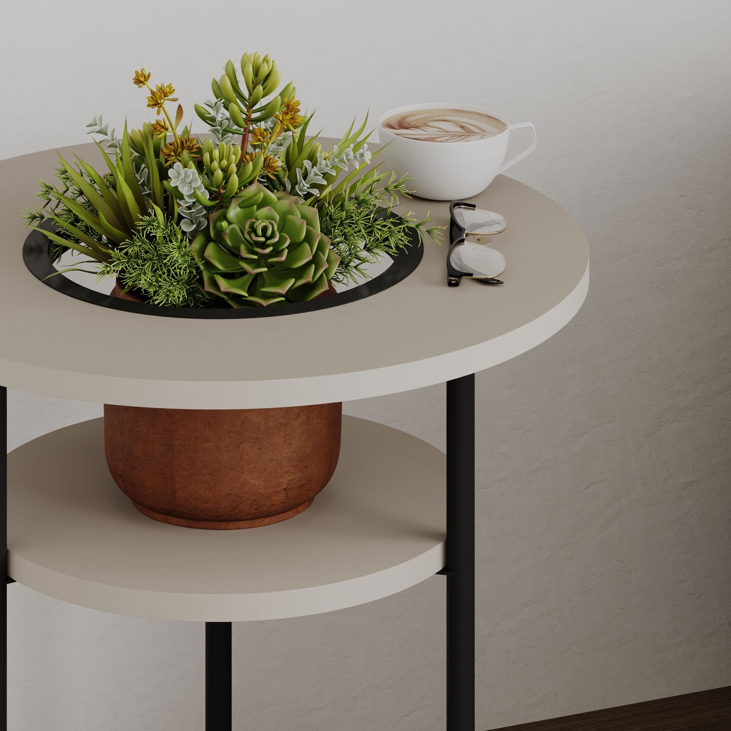 Grove Modern Round Plant Stand with Storage Shelf 50cm