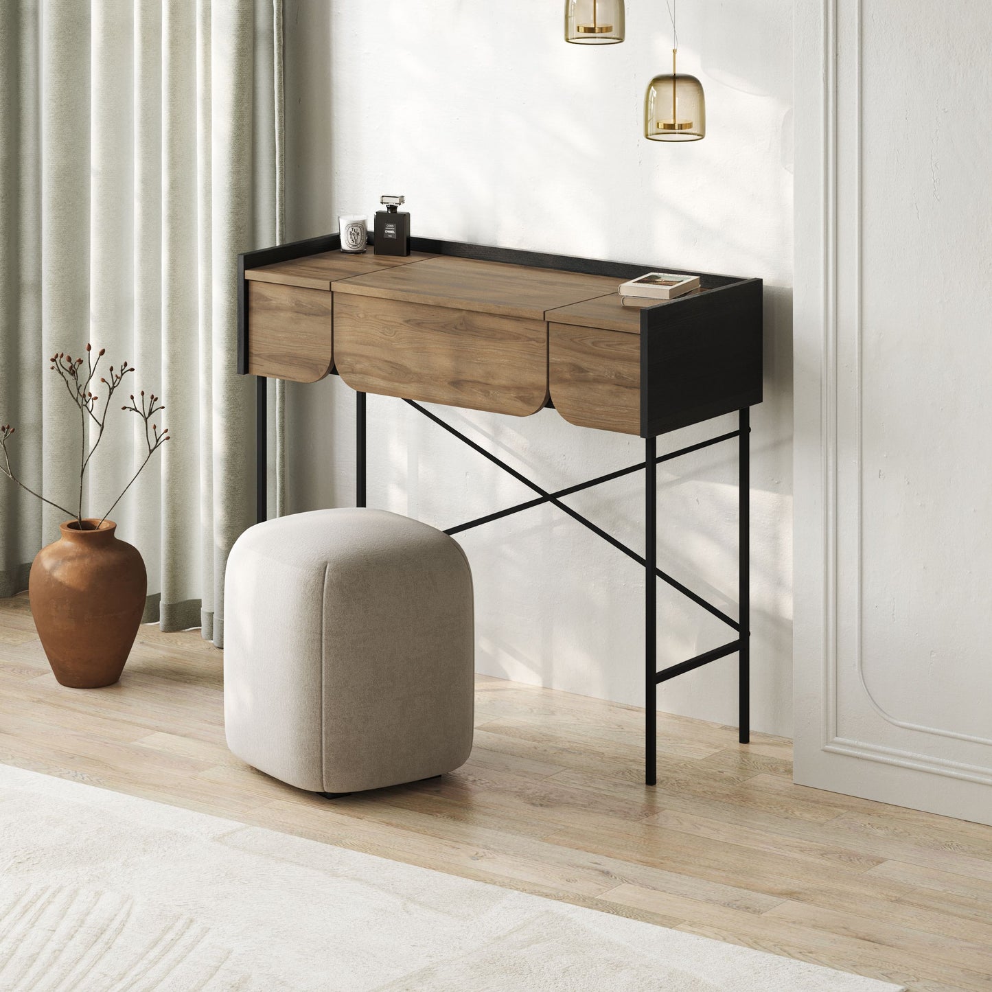 Terra Modern Wooden Vanity Desk with Foldable Mirror 100 CM