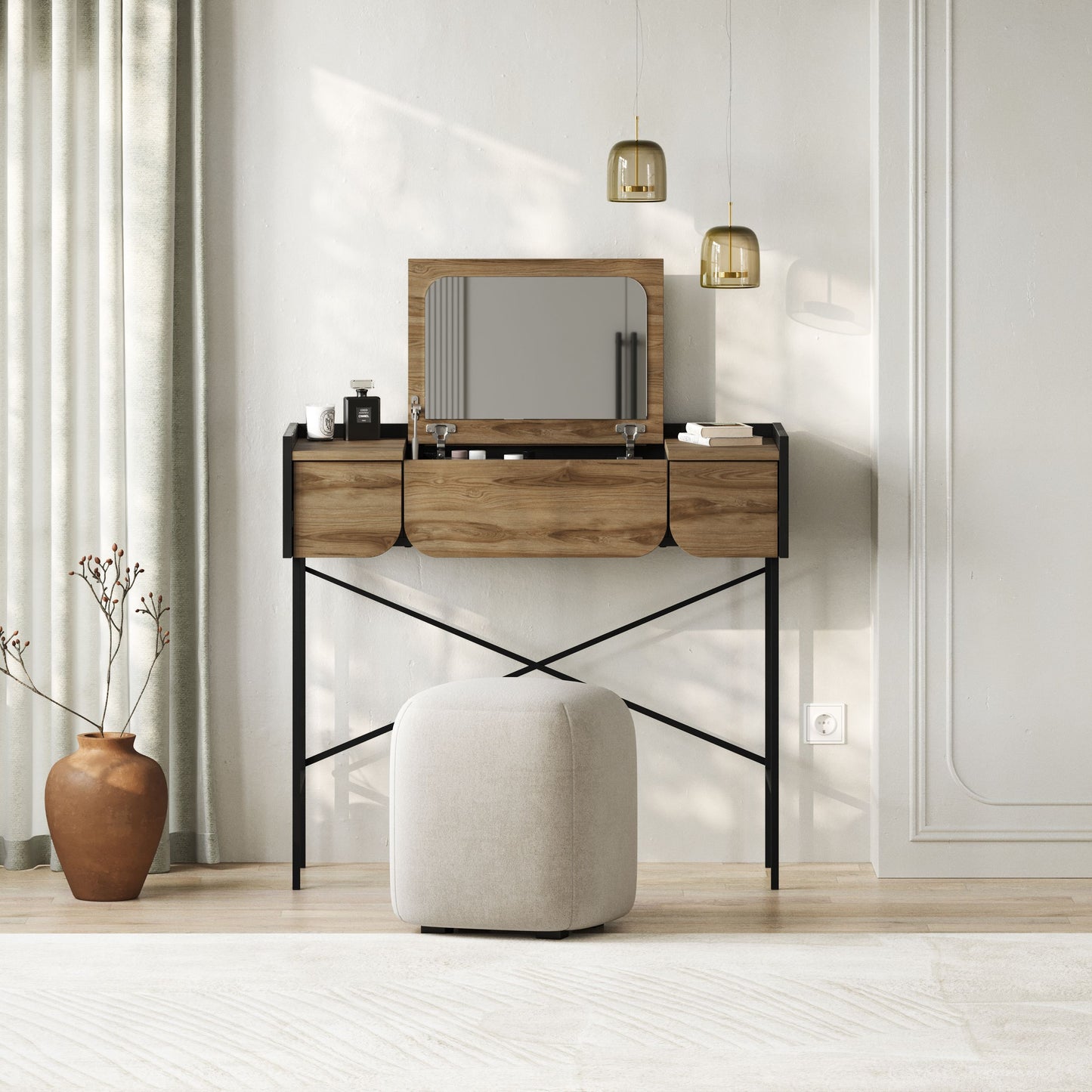 Terra Modern Wooden Vanity Desk with Foldable Mirror 100 CM