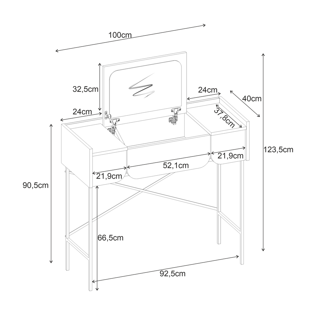Terra Modern Wooden Vanity Desk with Foldable Mirror 100 CM