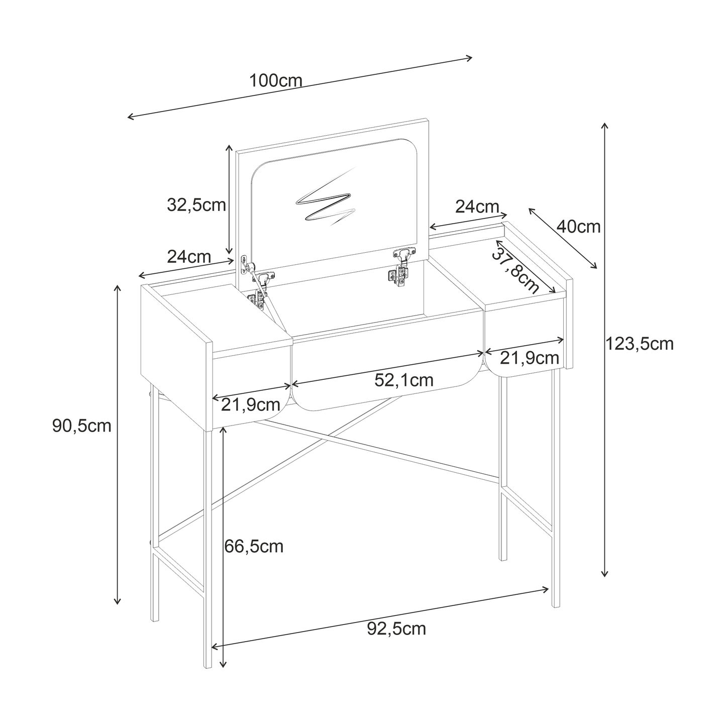 Terra Modern Wooden Vanity Desk with Foldable Mirror 100 CM