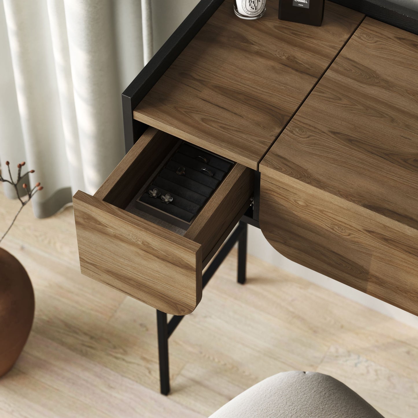 Terra Modern Wooden Vanity Desk with Foldable Mirror 100 CM